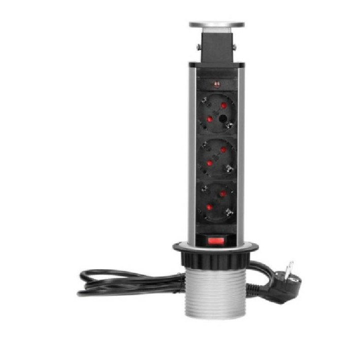 Pultba építhető konnektor torony, matt króm Pultba építhető konnektor torony, matt króm