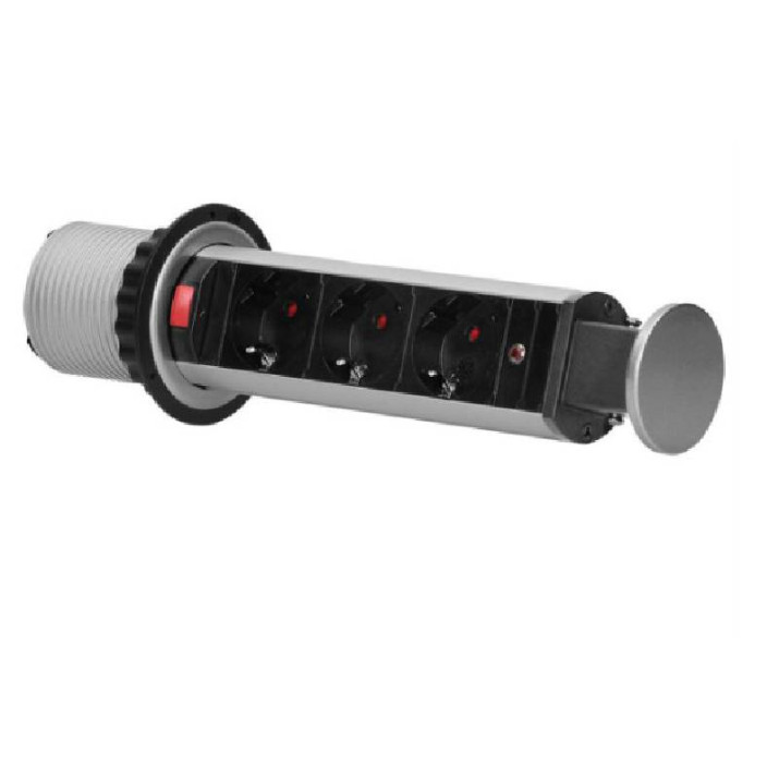 Pultba építhető konnektor torony, matt króm Pultba építhető konnektor torony, matt króm