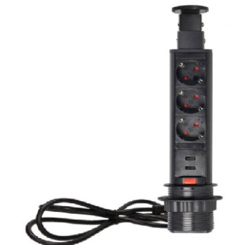 Pultba építhető konnektor torony, USB csatlakozóval, fekete Pultba építhető konnektor torony, USB csatlakozóval, fekete