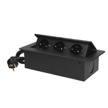 Asztallapba építhető konnektor, fekete, kerekített széllel (Magyar szabv.)