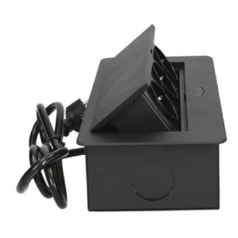 Asztallapba építhető konnektor, fekete, kerekített széllel (Magyar szabv.)