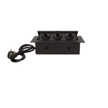 Asztallapba építhető konnektor, fekete, szögletes széllel (Magyar szabv.)