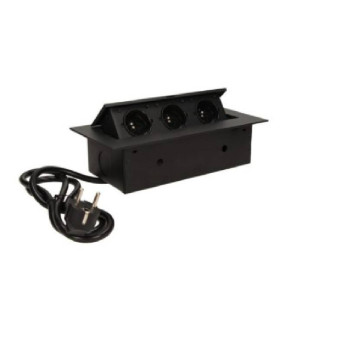 Asztallapba építhető konnektor, fekete, szögletes széllel (Magyar szabv.)