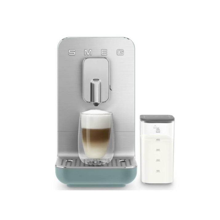 SMEG AUTOMATA KÁVÉFŐZŐ, retro, tejhabosító funkció, cappuccino/latte macchiato funkció, matt smaragdzöld